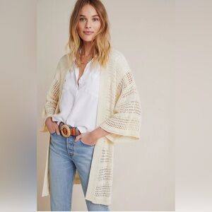 ANTHROPOLOGIE Cream Open Knit Open Front Cardigan One Size